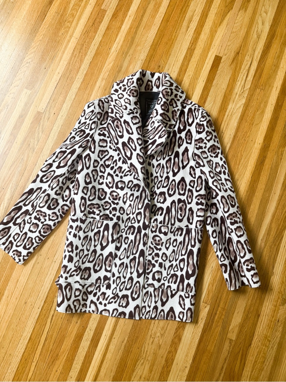 Guess Leopard Print Coat- White & Brown